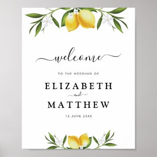 Affiche Aquarelle citrons & verdure feuillage signe mariag