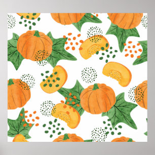 Affiche Aquarelle Citrouille Végétal : Orange sans fil