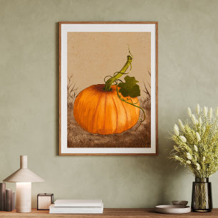 Affiche Aquarelle Citrouille vintage