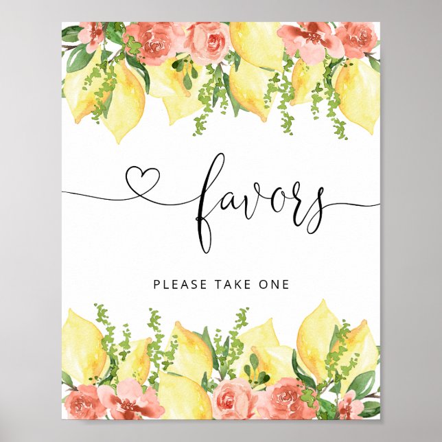 Affiche Aquarelle Citrus Citron Baby shower Faveurs Signal (Devant)
