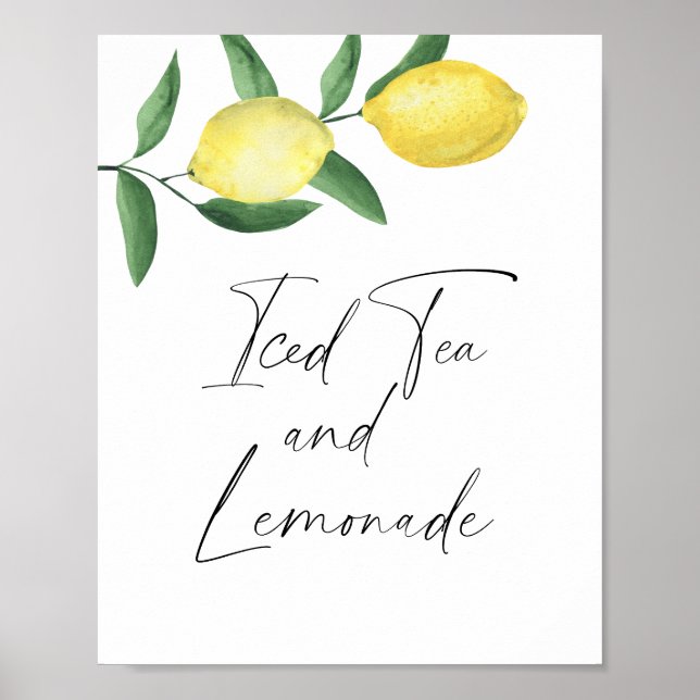 Affiche Aquarelle citrus citron - thé glacé et limonade (Devant)