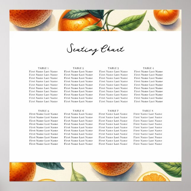 Affiche Aquarelle Citrus Orange Feuille - Carte de siège (Devant)