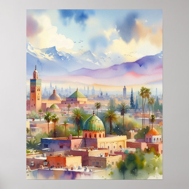 Affiche Aquarelle Cityscape Maroc (Devant)