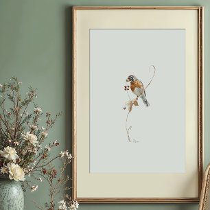 Affiche Aquarelle Classique de Merle d'Amérique avec des B