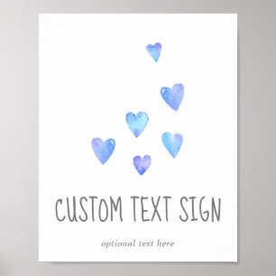 Affiche Aquarelle Coeur Baby shower Garçon Panneau texte p