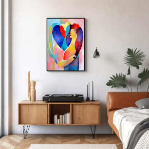 Affiche Aquarelle Coeur de l'amour Art