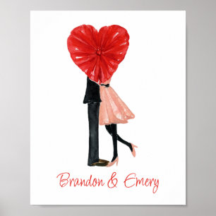 Affiche Aquarelle Coeur Mode fille Couple