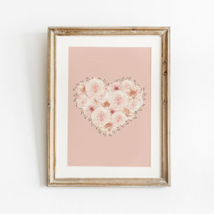 Affiche Aquarelle Coeur Rose