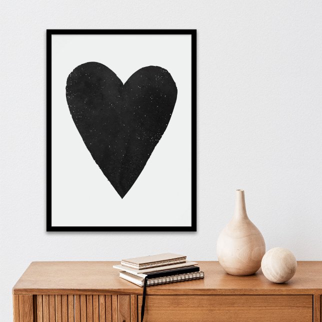 Affiche Aquarelle Coeur Valentine Art Imprimer - Noir (Créateur téléchargé)