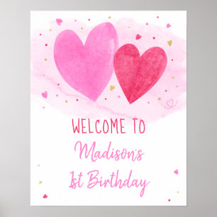 Affiche Aquarelle Coeurs Accueil d'anniversaire