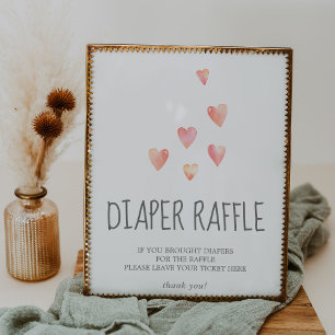 Affiche Aquarelle Coeurs Baby shower Déchets Signe Raffle