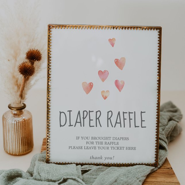 Affiche Aquarelle Coeurs Baby shower Déchets Signe Raffle (Créateur téléchargé)