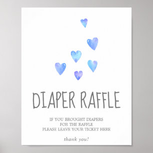 Affiche Aquarelle Coeurs Baby shower enfant Déchets Raffle