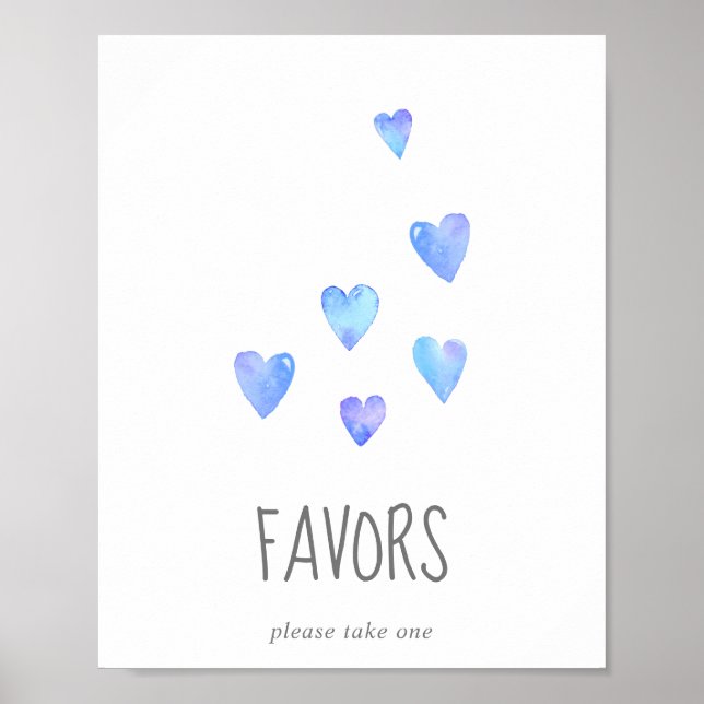 Affiche Aquarelle Coeurs Baby shower garçon Faveurs Signe (Devant)
