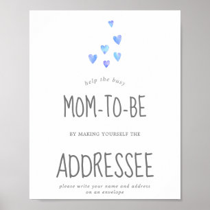 Affiche Aquarelle Coeurs bébé garçon Adresse une enveloppe