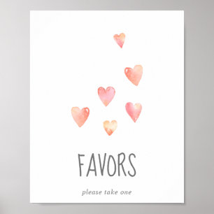Affiche Aquarelle Coeurs Fille Baby shower Faveur Signe