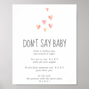 Affiche Aquarelle Coeurs fille ne pas dire bébé Jeu Signe
