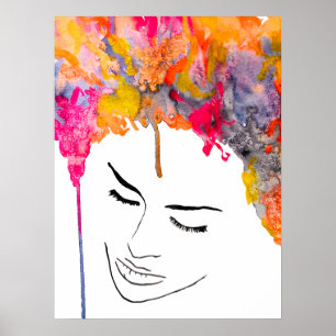 Affiche Aquarelle colorée à cheveux funky