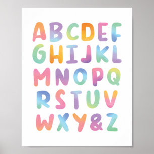 Affiche Aquarelle colorée Alphabet ABC Décor de classe