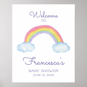 Affiche Aquarelle colorée Arc-en-ciel Bienvenue Au Baby sh