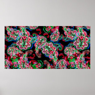 Affiche Aquarelle colorée cachemire illustration florale p