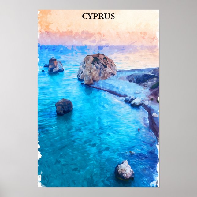 Affiche Aquarelle colorée Chypre littoral (Devant)