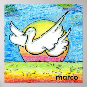 Affiche Aquarelle colorée moderne Dove and Sun