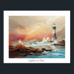 Affiche Aquarelle colorée Phare du bord de mer à Dawn<br><div class="desc">Profitez de cette scène matinale d'un phare lors d'une tempête sur une côte rocheuse dans cette illustration d'aquarelle abstraite créée à l'aide de la technologie de l'IA et de montage méticuleux.</div>