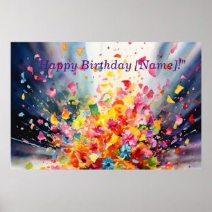 Affiche Aquarelle Confetti Explosion Anniversaire Banne