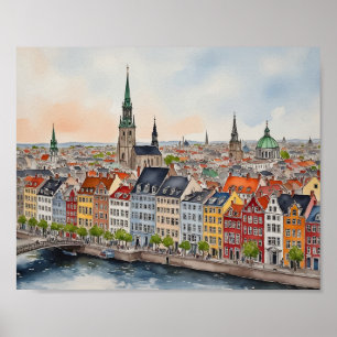 Affiche Aquarelle Copenhagen Danemark