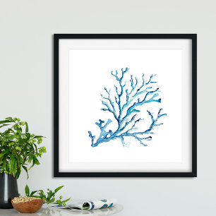 Affiche Aquarelle Corail bleu
