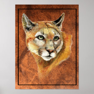 Affiche Aquarelle Cougar Mountain Lion Puma Traces Poste