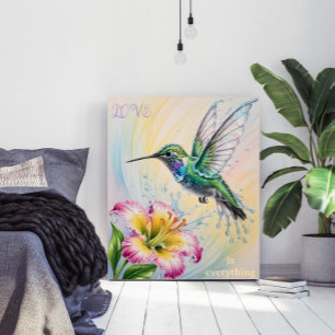 Affiche Aquarelle couleur colibri et fleurs