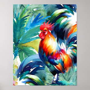 Affiche Aquarelle couleur coq