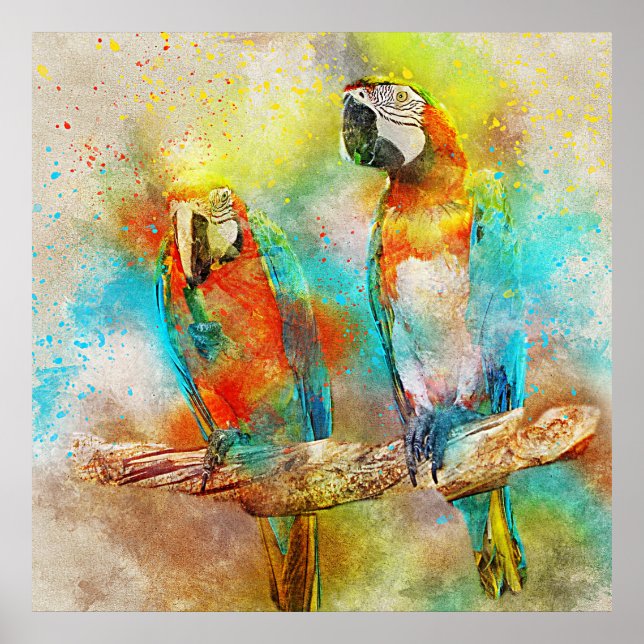 Affiche Aquarelle couleur écarlate Macaw (Devant)