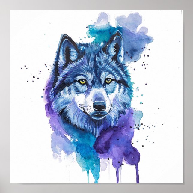 Affiche Aquarelle couleur Wolf - Spirit Animal Art (Devant)