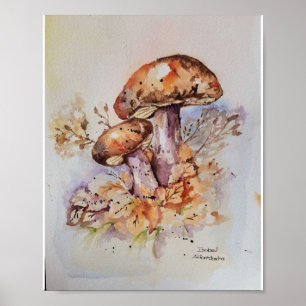 Affiche Aquarelle couleurs automne champignons