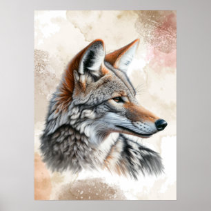 Affiche Aquarelle Coyote Pays Cottagecore Russe Imprimer