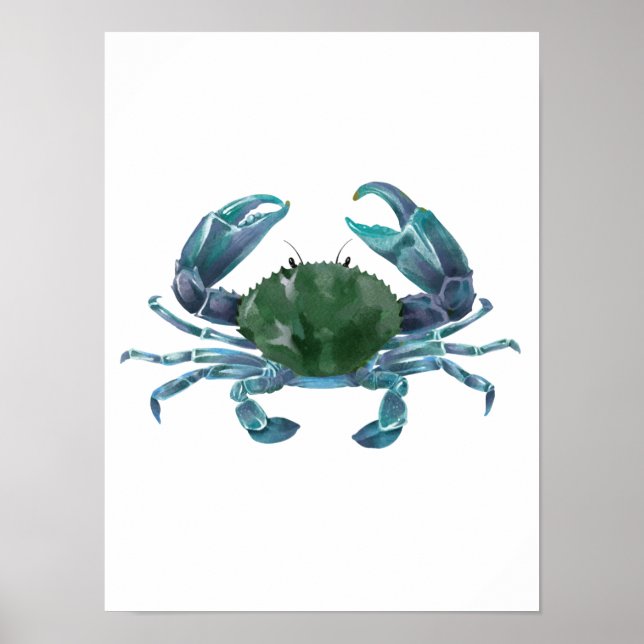 Affiche Aquarelle Crabe bleu Crustaceancore (Devant)