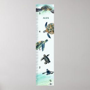 Affiche Aquarelle Croissant Tortues de mer Personnalisé