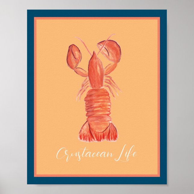 Affiche Aquarelle crustacé homard écrevisse  (Devant)
