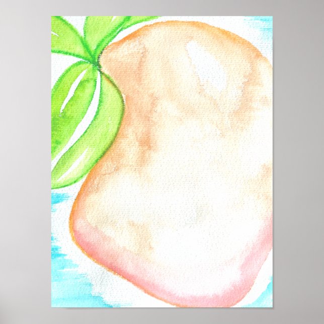 Affiche Aquarelle Cuisine Tropicale Mango Peinte à la Main (Devant)