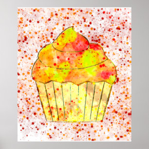 Affiche Aquarelle Cupcake Peinture avec arrosage