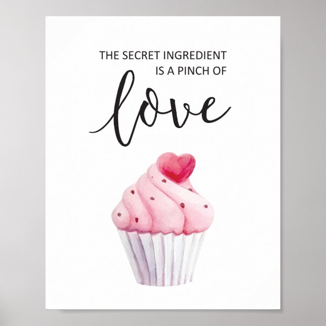 Affiche Aquarelle Cupcake Pink Typographie Citation Cuisin (Devant)