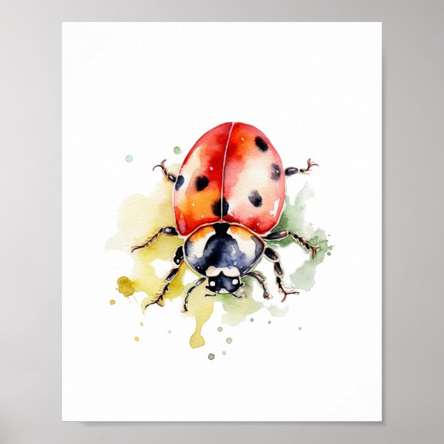 Affiche Aquarelle Cute Ladybug (Devant)