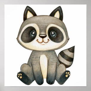 Affiche Aquarelle Cute Raccoon