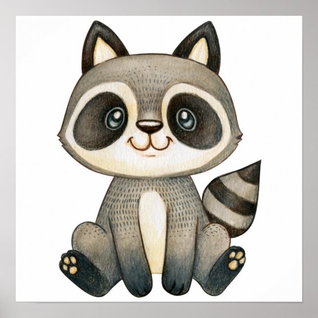 Affiche Aquarelle Cute Raccoon (Devant)