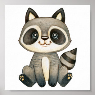 Affiche Aquarelle Cute Raccoon