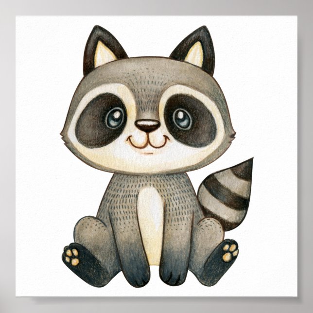 Affiche Aquarelle Cute Raccoon (Devant)