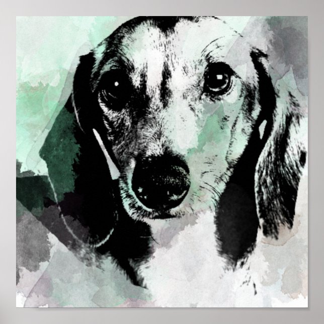 Affiche Aquarelle Dachshund Imprimer. (Devant)